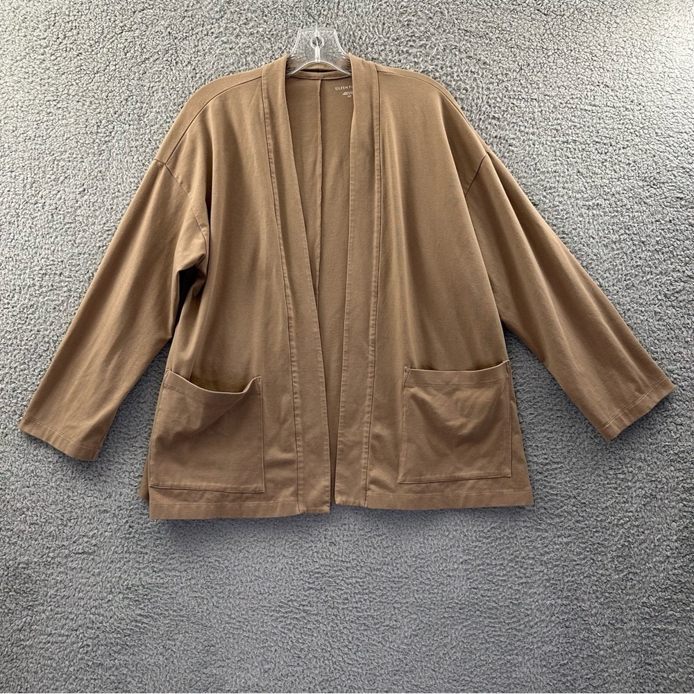 Eileen Fisher Organic Cotton Long Sleeve Cardigan Tan Pockets Women's Small